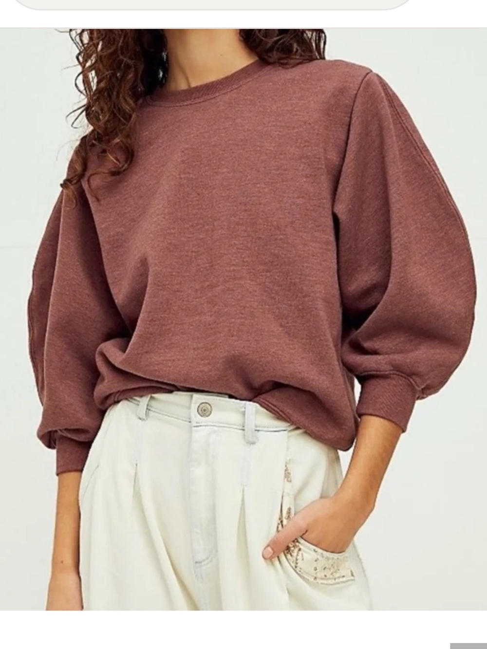 Agolde Mauve-Pink Puff Sleeve Crewneck Sweatshirt